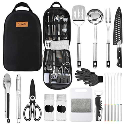 Camping Cookware Storage Bag - Camping Cooking Utensils Set Bag Camping Tool Portable Storage Bag Suitable for Knife, Fork, Spoon, Chopping Board, Chef's Knife,Kitchenware Storage - color: Black