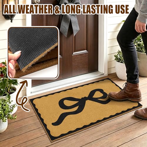 Coir Front Doormat Outdoor Welcome Mat Bow Rug for Outside Entrance 17"x30" - color: Coir Bows