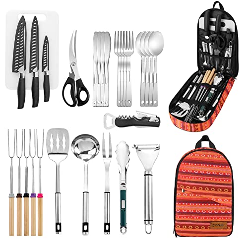 Camping Cookware Storage Bag - Camping Cooking Utensils Set Bag Camping Tool Portable Storage Bag Suitable for Knife, Fork, Spoon, Chopping Board, Chef's Knife,Kitchenware Storage - color: Ethnostyle kit