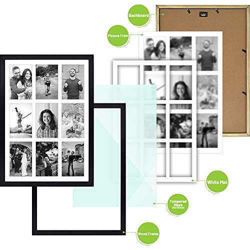 Golden State Art 9-Openings 4x6 Wood Collage Picture Frame Black | Fits Nine 4x6 Photos, White Mat, Photo, Art,13.6x19.7 Poster or Print Display, Tempered Glass,1 Pack - color: Black, size: 1 Pack