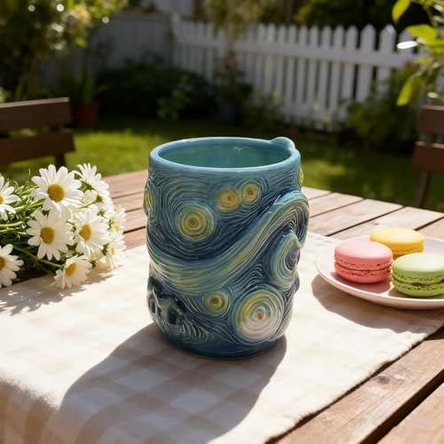 Ceramic Large Coffee Mug, 13oz 3D Handmade and Hand-painted Starry Sky Tea Cup