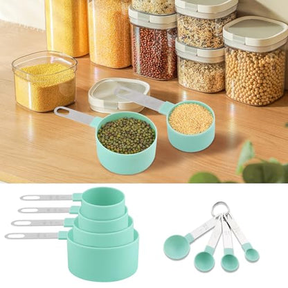 8 PCS Tainless Steel Measuring Cups and Spoons Set, Nesting Measuring Cup and Spoon Set for Precise Cooking Measurements in the Kitchen, Green - color: Green