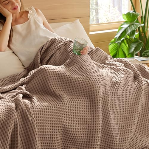 Bedsure Lightweight 100% Cotton Waffle Blanket, Throw XL, Coffee Brown | Summer, Breathable, Soft, Comfort, Light, Thin, Textured, Bed, Couch, Sofa, Chair, 50"x70", Sheet Blanket, Cozy Gifts - color: Coffee Brown, size: Throw Xl (50" X 70")