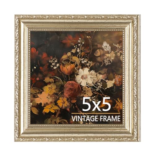 5x5 Picture Frame, Vintage 5x5 Frame for Poster with HD Tempered Glass | Distressed Champagne Silver Frame, Wall & Tabletop Display for Antique Home Decor, 1 Pack - color: Distressed Champagne Silver, size: 5x5 - 1 Pack