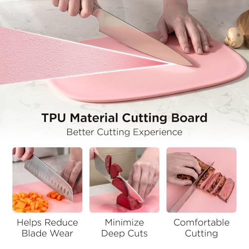 Kitchen Mama DuoEssentials TPU Cutting Board Set, 2 Sizes, Red | Knife Friendly, Non Slip, Dishwasher Safe, Flexible with Juice Groove, Odor Resistant - color: Red