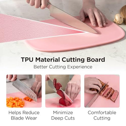 Kitchen Mama DuoEssentials TPU Cutting Board Set, 2 Sizes, Red | Knife Friendly, Non Slip, Dishwasher Safe, Flexible with Juice Groove, Odor Resistant - color: Red