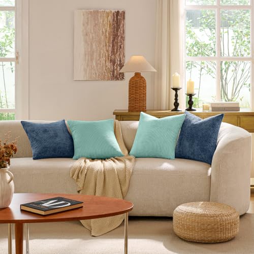 Textured Chenille Pillow Covers 20x20, Pack of 4, Light Brown | Thick Textured Chenille with Hidden Zipper - color: Blue, size: 20" x 20" (Pack of 4)