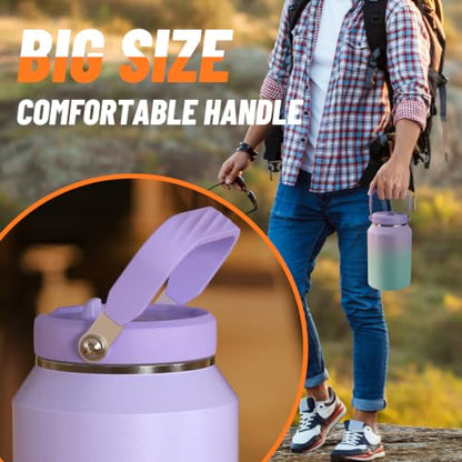 64 oz Insulated Water Bottle with Flip Straw, Vacuum Insulated | Stainless Steel Half Gallon Jug with Top Handle, Leak-Proof Lid, Sweat-Free, Wide Mouth, Keeps Ice Cold up to 34 Hours - color: Charcoal Gray, size: 64 Ounces