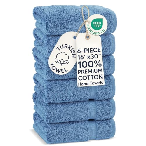 Chakir Turkish Linens | Hotel & Spa Quality 100% Cotton Premium Turkish Towels | Soft & Absorbent (6-Piece Hand Towels, Wedgewood) - color: Wedgewood