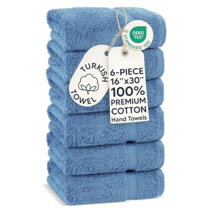 Chakir Turkish Linens | Hotel & Spa Quality 100% Cotton Premium Turkish Towels | Soft & Absorbent (6-Piece Hand Towels, Wedgewood) - color: Wedgewood