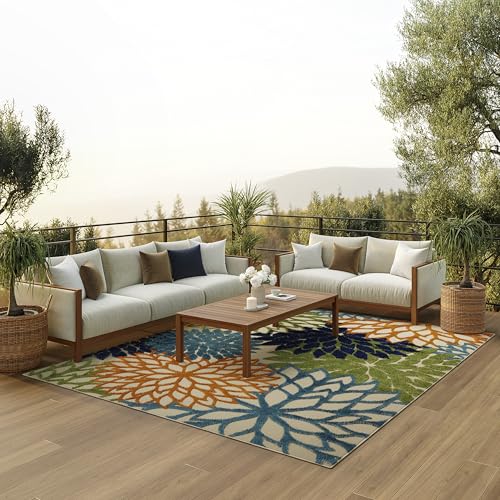 Nourison Home Aloha Indoor/Outdoor Multicolor 6' x 9' Area Rug, Easy Cleaning, Non Shedding, Bed Room, Living Room, Dining Room, Deck, Backyard, Patio (6x9) - color: Multi Color, size: 6' x 9' (Rectangular)