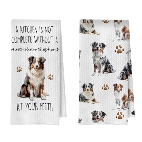Australian Shepherd Kitchen Towels 16x24 Inch, Australian Shepherd Gifts Decorative Waffle Weave Dish Towels, Funny Dog Lovers Mom Gifts Hand Tea Towel, Set of 2 - color: Australian Shepherd