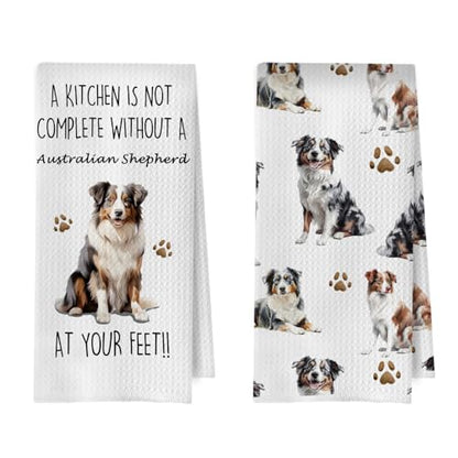 Australian Shepherd Kitchen Towels 16x24 Inch, Australian Shepherd Gifts Decorative Waffle Weave Dish Towels, Funny Dog Lovers Mom Gifts Hand Tea Towel, Set of 2 - color: Australian Shepherd