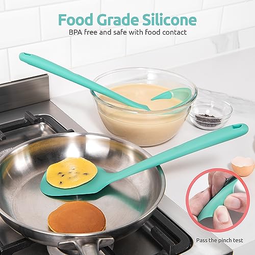 U-Taste 600℉ Heat Resistant BPA Free Non Stick Firm Cooking Tongs (Set of 2), and 600℉ Heat Proof BPA-Free Solid/Slotted Sturdy Cooking Utensil for Non Stick Cookware (Set of 5), Aqua Sky