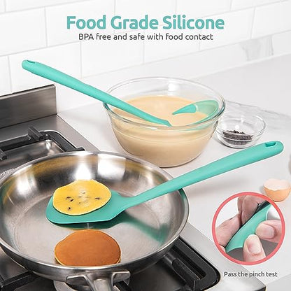 U-Taste 600℉ Heat Resistant BPA Free Non Stick Firm Cooking Tongs (Set of 2), and 600℉ Heat Proof BPA-Free Solid/Slotted Sturdy Cooking Utensil for Non Stick Cookware (Set of 5), Aqua Sky