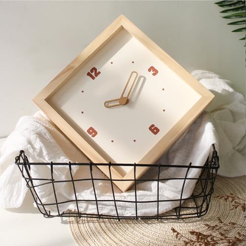 Minimalist Wall Clock, Square Wooden Clock with Silent Quartz Movement, Wood Decorative Timepiece, for Living Room, Kitchen, Office (Wood Color) - color: Wood Color