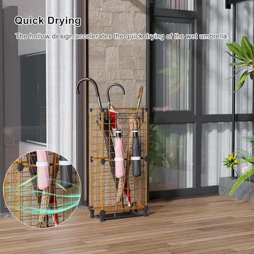 AWTATOS Umbrella Holder Entryway, Umbrella Stand Freestanding, Brown | Metal Square Umbrella Rack Organizer with a Removable Drip Tray, Hooks - color: Brown