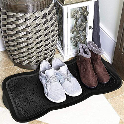 A1HC Boot Tray-Water Resistant Rubber Utility Shoe Mat 16"x31" for Indoor and Outdoor Use in All Seasons Multi-Purpose Boot Tray Mat for Entryways - style: Geometric Black