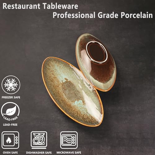 Ceramic Dinner Plates Set of 4, for Bread, Pasta, Salad, sushi - Microwave, Oven and Dishwasher Safe, Scratch Resistant durable Brown Brown reactive glaze - color: Brown reactive glaze, size: 13.3 inch