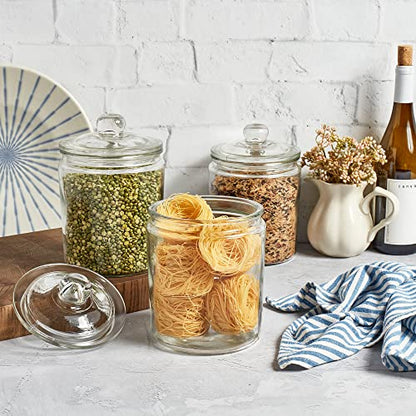 Le’raze 3pc Canister Sets for Kitchen Counter + Labels & Marker - Glass Cookie Jars with Airtight Lids - Food Storage Containers with Lids Airtight for Pantry - Flour, Sugar, Coffee, Christmas gift.
