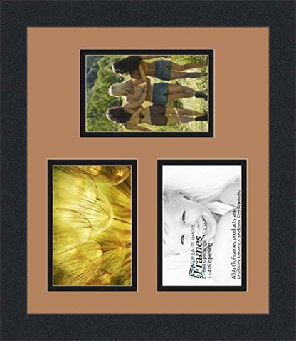 ArtToFrames Collage Photo Frame Double Mat with 3-4x6 Openings and Satin Black Frame - color: Paloma, size: 3 - 4x6
