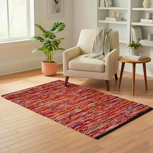 Chindi Area Rug 3x5 Feet - Multi | Cotton large Colourful Boho Rugs for Kitchen, Easy Care Bohemian Porch Carpet - color: Multi Color, size: 3 x 5 feet