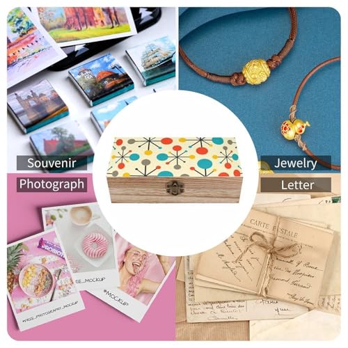 Retro Mid Century Wooden Keepsake Box Wood Memory Box with A Hinged Lid Wooden Storage Boxes Wood Gift Boxes for Picture Letter Time Capsule Keep Memories 8 * 3.7 * 2.3in