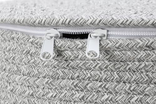16"x20" Extra Large Cotton Rope Basket with Zipper Lid, Woven Laundry Hamper and Blanket Storage Basket, Round Clothes Bin for Living Room Bedroom, Dual Grey - color: Dual Grey