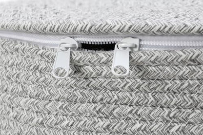 16"x20" Extra Large Cotton Rope Basket with Zipper Lid, Woven Laundry Hamper and Blanket Storage Basket, Round Clothes Bin for Living Room Bedroom, Dual Grey - color: Dual Grey