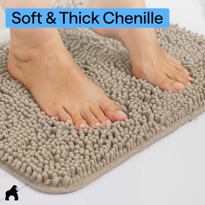 GORILLA GRIP Bathroom Rug Sets 3 Piece, Bath Mat Set and Oval Toilet Base with Rubber Backing, Plush Absorbent Shaggy Chenille Washable Mats, Includes 24x19.5, 24x17 and 30x20 Inch Rugs, Gray Beige - color: Gray Beige, style: 24"x19.5" + 24"x17" + 30"x20"