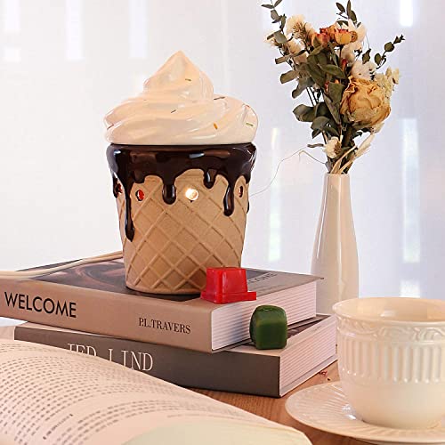 STAR MOON Cute Wax Warmer Wax Melter for Scented Wax Candle Warmer for Wax Melt with One More Bulb Removable Dish Home Decor Home Fragrance Ice Cream Decor Ideal Gift (Sweet Ice Cream) - color: Sweet Ice Cream