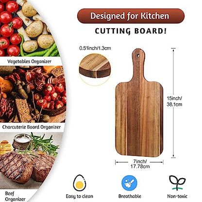 Didaey 6 Pcs Cutting Board Bulk Kitchen Thicken Chopping Platter with Handles Wooden Charcuterie Serving Trays Blank Wood Boards for Engraving Wedding Housewarming(Acacia Wood,15 x 7 Inch) - size: 15 x 7 Inch