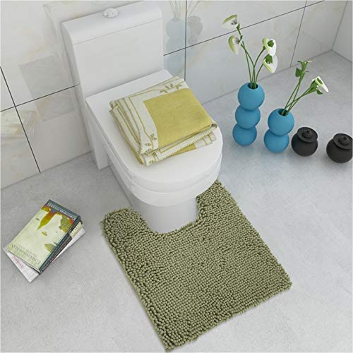 Standard 24"x21" U-Shaped Non-Slip Shaggy Chenille Toilet Contour Bathroom Rug with Water Absorbent, Sage Green - color: Sage Green, size: 24" x 21" (U-Shaped)