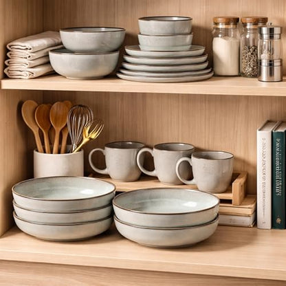 GBhome 8.75'' Large Ceramic Pasta Bowls, 38oz Stoneware Pasta Serving Bowls Set of 4 for Kitchen, Wide Bowls for Fruit,Pasta,Salad,Oatmeal,Meal, Microwave Safe, Reactive Glaze-Green Wheat - color: Green Wheat