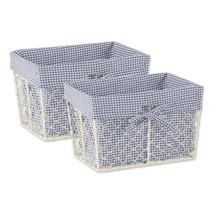DII Farmhouse Chicken Wire Storage Baskets with Liner, Medium, Antique French Blue Gingham Check, 11x7.88x7", 2 Piece - color: Antique French Blue Gingham Check