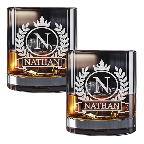 Personalized Whiskey Glass for Men, Custom Engraved Name & Initial Rocks Glasses, 11oz, Barware for Men, Father’s Day Gifts - Set of 2 - color: Whiskey Set Of 2 Personalized Name Monogram