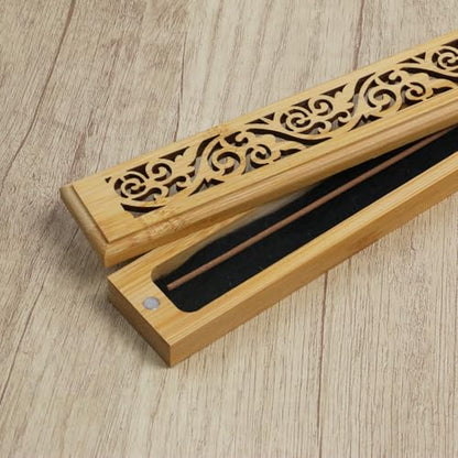 2 Pack Wooden Incense Stick Holder Ash Catcher (Grass) | Coffin Style Wood Incense Stick Burner Storage