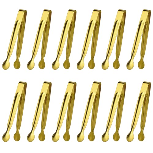 Mini Serving Tongs Set, 12 Gold Stainless Steel Tongs, 6.3 in for Sugar Cubes, Ice, Candy, Charcuterie, Coffee Bar - color: Gold