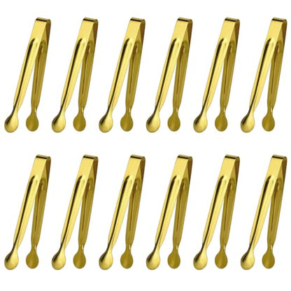 Mini Serving Tongs Set, 12 Gold Stainless Steel Tongs, 6.3 in for Sugar Cubes, Ice, Candy, Charcuterie, Coffee Bar - color: Gold