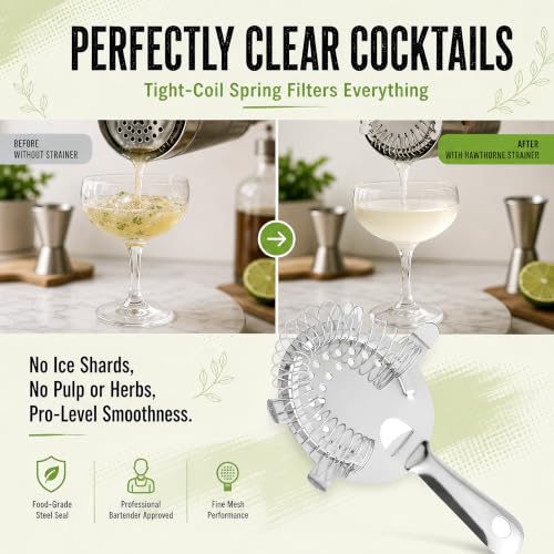 Hawthorne Strainer for Cocktails - Professional Bar Strainer - 4 Prong Design - Bartender Strainer for Shaker - Use for Cocktail Shakers with Strainer - Stainless Steel Strainer Set - 3 Pack