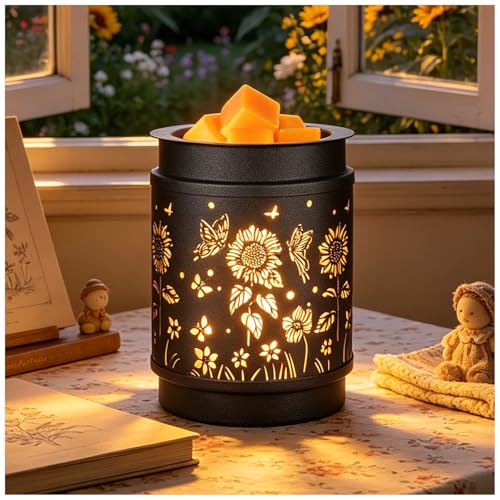 Metal Wax Warmer Electric,scentsy Wax Warmer for Scented Wax melt Warmer Candle Wax Burner, candle warmer,Candle Melter,for Home Office Décor and Gifts for Holiday（Sunflowers and Butterflies） - color: Sunflowers and Butterflies