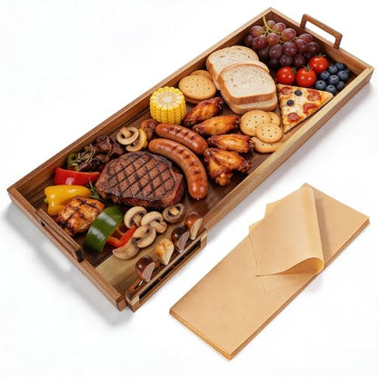 Large Charcuterie Board 30x12 Inch with Cheese Knife Set Acacia Wood | Extra Large Acacia Wood Board with Handles,30PCS Wax Paper Inlucded,Long Serving Tray for Party,Picnic and Home Entertaining - size: 30 Inches