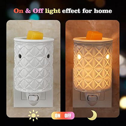 Ceramic Wax Melt Warmer, Plug in Wax Warmer for Scented Wax, Scentsy Wax Warmer for Fragrance Oil, Night Light Wax Burner Decoration with Two Bulbs