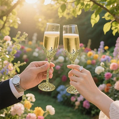 Gold Champagne Flutes -His and Hers,Wedding Toasting Glasses for Wedding,Engagement Celebrations, Bridal Shower and Registry Idea,Wine Glasses for Bride and Groom Gifts,7oz (Light Glod) - color: Light Glod