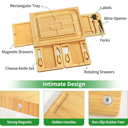 Large Charcuterie Boards Gift Set - Cheese Board and Knife Set with Extra Cheese Platter, Bamboo Charcuterie Board Cheeseboard Cheese Plate for House Warming Gifts New Home, Wedding Gifts - color: Classic