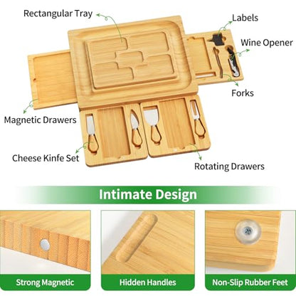 Large Charcuterie Boards Gift Set - Cheese Board and Knife Set with Extra Cheese Platter, Bamboo Charcuterie Board Cheeseboard Cheese Plate for House Warming Gifts New Home, Wedding Gifts - color: Classic