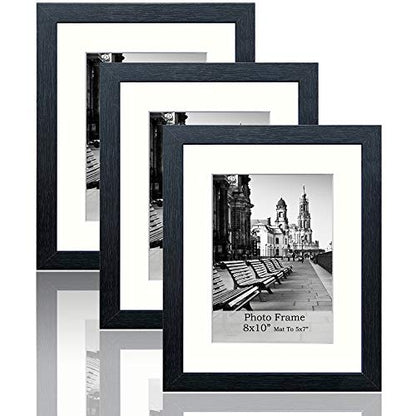Meetart 8x10inch Black Photo Frames mat to 5x7inch, Pack of 3 Piece, In Plastic Glass, MDF Wood Material Table Top Stand And Wall hanger Vertical and Horizontal.(8x10) H - size: 8x10 3 Pack