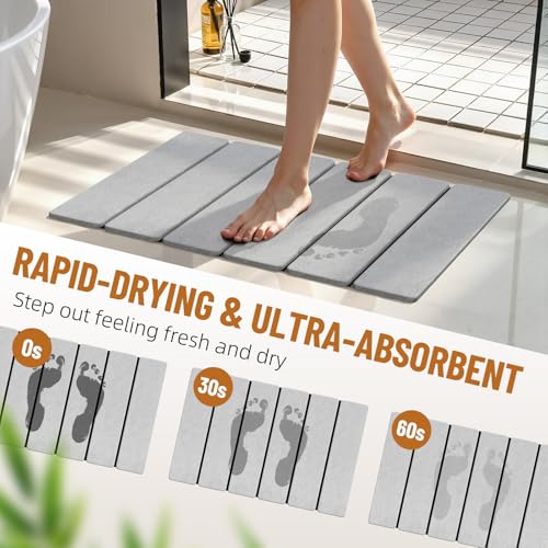 Luxspire Stone Bath Mat, Stone Mat Bathroom Foldable 24x16in 2PC,Light Gray | Quick & fast drying diatomaceous earth, Non-slip rubber base, Easy-clean surface for bathroom floor & kitchen counter - color: Light Gray