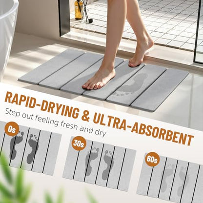 Luxspire Stone Bath Mat, Stone Mat Bathroom Foldable 24x16in 2PC,Light Gray | Quick & fast drying diatomaceous earth, Non-slip rubber base, Easy-clean surface for bathroom floor & kitchen counter - color: Light Gray