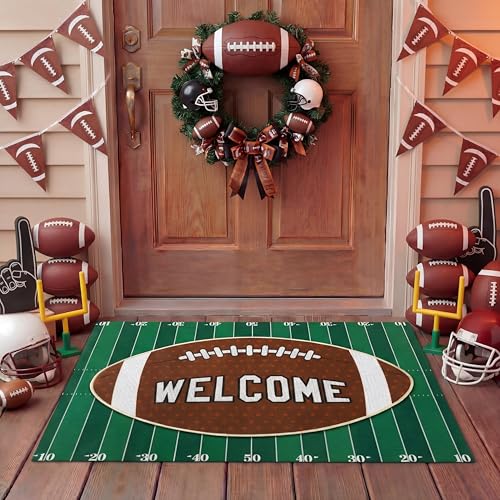 Tinideya 2 Pcs Football Door Mat Set, Outdoor Welcome Mat & Field Rug | Football-themed Layered Welcome Doormat with Field Rug, Non Slip, for Front Porch, Entryway and Outdoor Wreath Decor - size: 16 x 28 Inch,24 x 35 Inch, style: Football